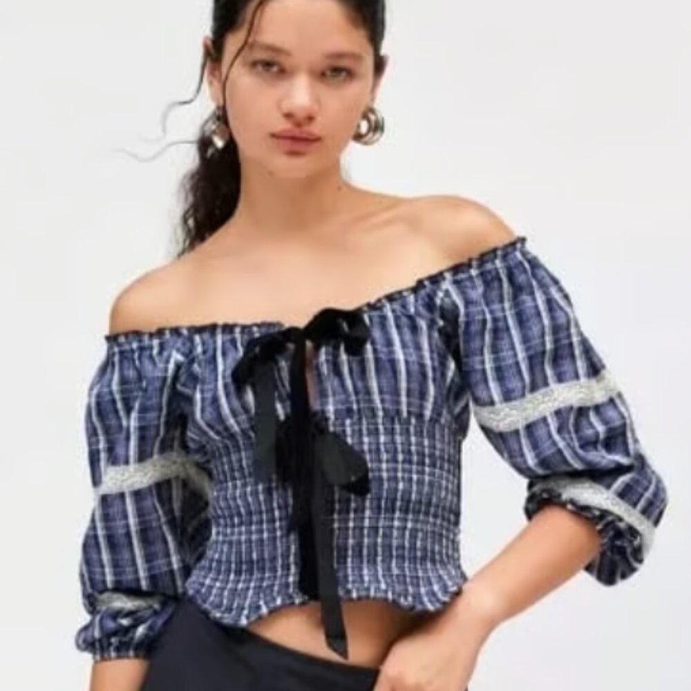 NWT Kimchi Blue Marley Long Sleeve Check Blouse Size S